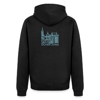 Stadt Aachen, Dom, Liebe, Kirche, Öcher Jong - Unisex Premium Bio Zip Hoodie - Schwarz - Hinten - Nico (187cm)