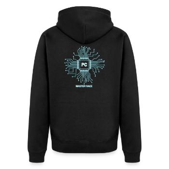 Blaues PC-Master-Race - CPU-Nerd - Unisex Premium Bio Zip Hoodie - Schwarz - Hinten - Nico (187cm)