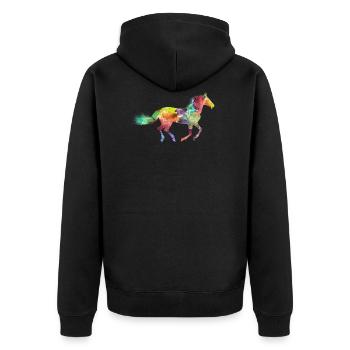 Regenbogen Pferd Design als Geschenkidee - Unisex Premium Bio Zip Hoodie - Schwarz - Hinten - Nico (187cm)