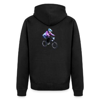 BMX-Rennen - Unisex Premium Bio Zip Hoodie - Schwarz - Hinten - Nico (187cm)