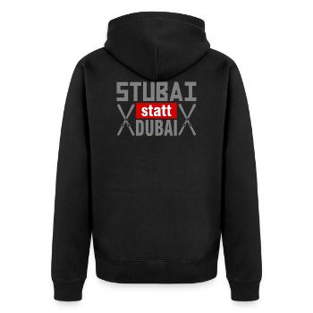 Stubai(tal) statt Dubai - Skifahren Berge Winter - Unisex Premium Bio Zip Hoodie - Schwarz - Hinten - Nico (187cm)