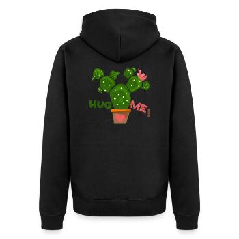 hug me - Unisex Premium Bio Zip Hoodie - Schwarz - Hinten - Nico (187cm)