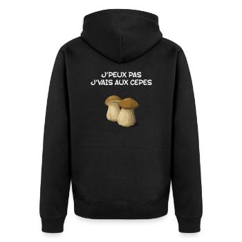 Ich kann nicht, ich gehe zu Steinpilzen - Unisex Premium Bio Zip Hoodie - Schwarz - Hinten - Nico (187cm)