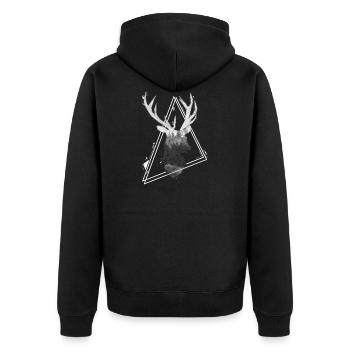 Hirsch Geometrisches Design Dreiecke - Unisex Premium Bio Zip Hoodie - Schwarz - Hinten - Nico (187cm)