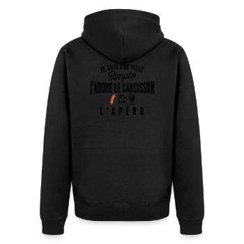 fille simple - saucisson et apéro - humour - Veste à capuche bio Premium Unisexe - noir - Dos - Nico (187cm)