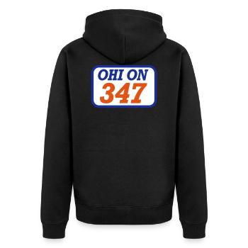 Vorbei sind 347 - Unisex Premium Bio Zip Hoodie - Schwarz - Hinten - Nico (187cm)