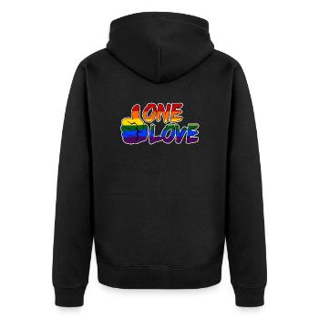 One Love - Regenbogendaumen - LSBTQ - queer - Unisex Premium Bio Zip Hoodie - Schwarz - Hinten - Nico (187cm)