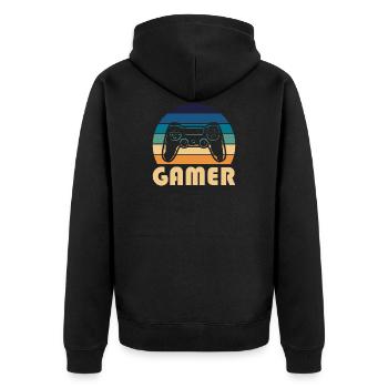 Spieler - Unisex Premium Bio Zip Hoodie - Schwarz - Hinten - Nico (187cm)
