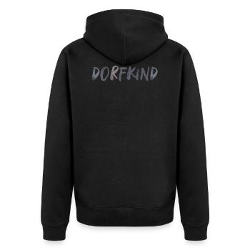 Dorfkind Spruch Schrift - Unisex Premium Bio Zip Hoodie - Schwarz - Hinten - Nico (187cm)