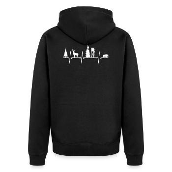Jäger Herzschlag - Unisex Premium Bio Zip Hoodie - Schwarz - Hinten - Nico (187cm)