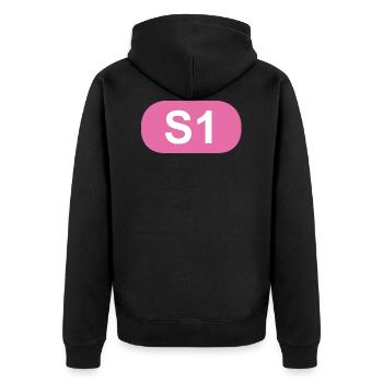 S-Bahn Berlin S1 - Unisex Premium Bio Zip Hoodie - Schwarz - Hinten - Nico (187cm)
