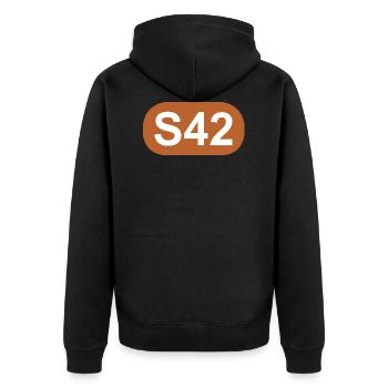 S-Bahn Berlin S42 - Unisex Premium Bio Zip Hoodie - Schwarz - Hinten - Nico (187cm)