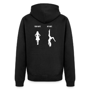 Your Wife My Wife Pole Dance T-Shirt - Unisex Premium Bio Zip Hoodie - Schwarz - Hinten - Nico (187cm)