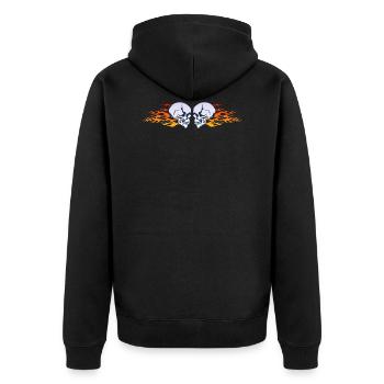 Totenkopf Crane Skull Flamme Flamme Flamme - Unisex Premium Bio Zip Hoodie - Schwarz - Hinten - Nico (187cm)