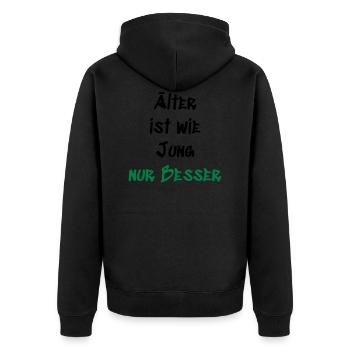 Älter ist wie Jung - Unisex Premium Bio Zip Hoodie - Schwarz - Hinten - Nico (187cm)