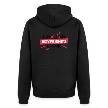 I stole my boy friend's hoodie - Unisex Premium Organic Zip Hoodie - black - Back - Nico (187cm)