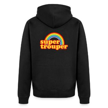 Supertrouper Rainbow Pseudo 70s 70s Collection - Unisex Premium Organic Zip Hoodie - black - Back - Nico (187cm)