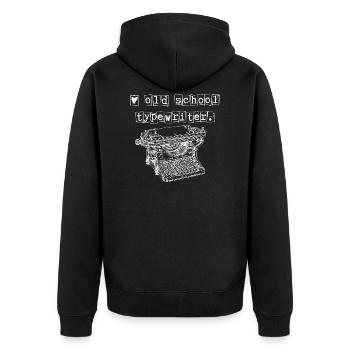 Old School Schreibmaschine - Unisex Premium Bio Zip Hoodie - Schwarz - Hinten - Nico (187cm)