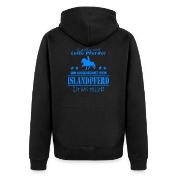 Isländer T-Shirt Islandpferd Island Pony - Unisex Premium Bio Zip Hoodie - Schwarz - Hinten - Nico (187cm)