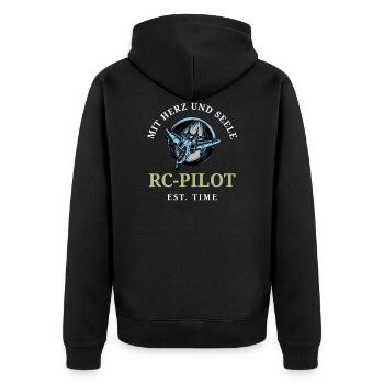 Mir Herz und Seele RC Pilot - Unisex Premium Bio Zip Hoodie - Schwarz - Hinten - Nico (187cm)