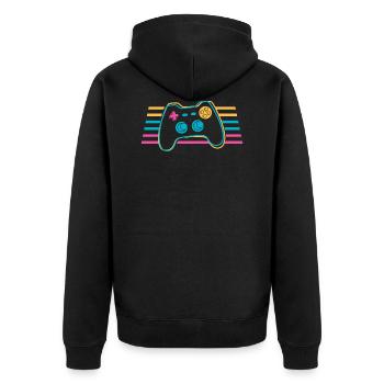 Gamepad Joystick Controller Bunt Gamer - Unisex Premium Bio Zip Hoodie - Schwarz - Hinten - Nico (187cm)