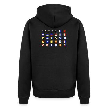 Ocean International Code Sea Flags, Marine Clothes - Unisex Premium Organic Zip Hoodie - black - Back - Nico (187cm)