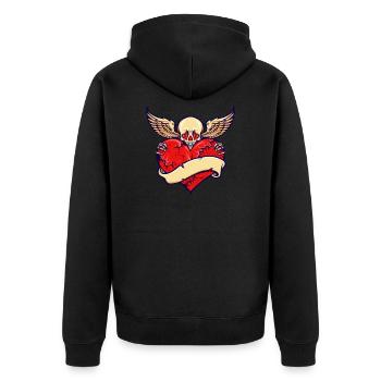 Broken Heart Skull Valentine Schädel mit Flügeln - Unisex Premium Bio Zip Hoodie - Schwarz - Hinten - Nico (187cm)