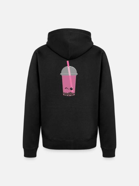 Kawaii Bubble Tea Cherry - Unisex Premium Organic Zip Hoodie - black