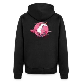 Einhorn auf Fahrrad - Unisex Premium Bio Zip Hoodie - Schwarz - Hinten - Nico (187cm)