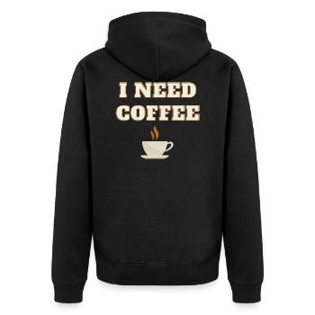 ich brauche Kaffee - Unisex Premium Bio Zip Hoodie - Schwarz - Hinten - Nico (187cm)