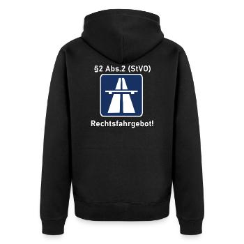 Rechtsfahrgebot Autobahn - Unisex Premium Bio Zip Hoodie - Schwarz - Hinten - Nico (187cm)