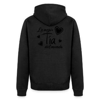LA MEJOR TIA DEL MUNDO - Unisex Premium Bio Zip Hoodie - Schwarz - Hinten - Nico (187cm)