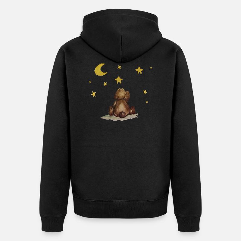 Petit ours, étoiles et lune - Veste à capuche bio Premium Unisexe - noir