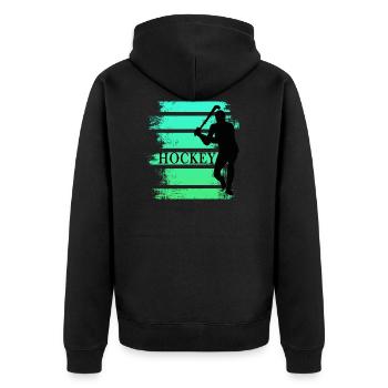 hockey feldhockey sport mint hockeyspieler stürmer - Unisex Premium Bio Zip Hoodie - Schwarz - Hinten - Nico (187cm)