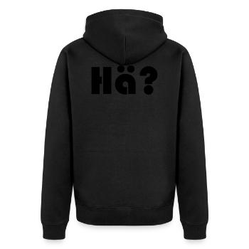 Hä? - Unisex Premium Bio Zip Hoodie - Schwarz - Hinten - Nico (187cm)