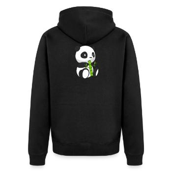 Panda, der Bambus isst - Unisex Premium Bio Zip Hoodie - Schwarz - Hinten - Nico (187cm)
