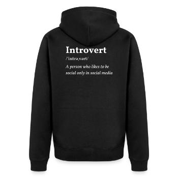 Introvertierte Definition - Unisex Premium Bio Zip Hoodie - Schwarz - Hinten - Nico (187cm)