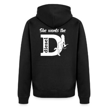 She wants the Diesel LKW Fahrer Geschenk - Unisex Premium Bio Zip Hoodie - Schwarz - Hinten - Nico (187cm)