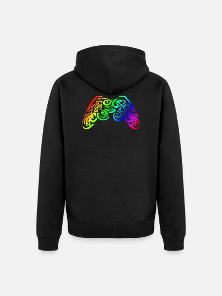 Controller Rainbow Tribal Tattoo Gaming - Unisex Premium Organic Zip Hoodie - black