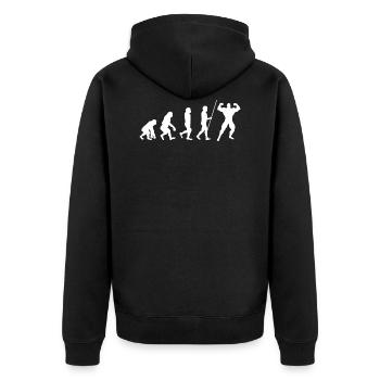 Evolution Fitness Gym Sport Geschenk - Unisex Premium Bio Zip Hoodie - Schwarz - Hinten - Nico (187cm)