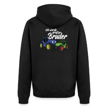 Ich werde großer Bruder Traktor Trecker Sohn - Unisex Premium Bio Zip Hoodie - Schwarz - Hinten - Nico (187cm)