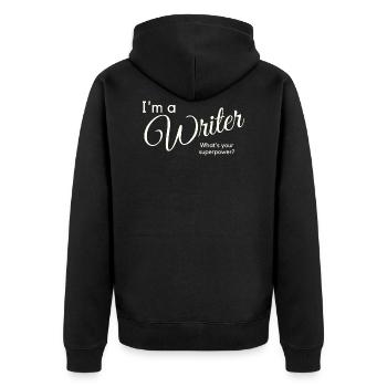 I m a writer - Unisex Premium Bio Zip Hoodie - Schwarz - Hinten - Nico (187cm)