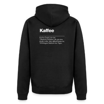 „Kaffee“ humorvolle Definition - Unisex Premium Bio Zip Hoodie - Schwarz - Hinten - Nico (187cm)