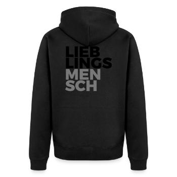 Lieblingsmensch - Unisex Premium Bio Zip Hoodie - Schwarz - Hinten - Nico (187cm)