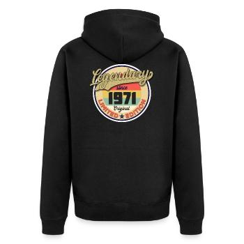 Legendary since 1971 Geburtsjahr 1971 - Unisex Premium Bio Zip Hoodie - Schwarz - Hinten - Nico (187cm)