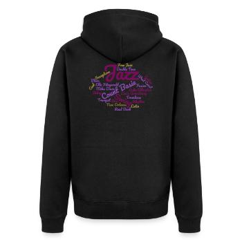 Jazz Tag Cloud violett - Unisex Premium Bio Zip Hoodie - Schwarz - Hinten - Nico (187cm)