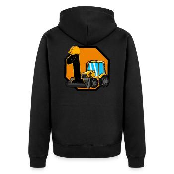 Schaufelbagger Kinder Geburtstag 1 Jahr Bagger - Unisex Premium Bio Zip Hoodie - Schwarz - Hinten - Nico (187cm)