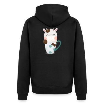 Cute cow looks out of a mug with stars - Unisex Premium Organic Zip Hoodie - black - Back - Nico (187cm)