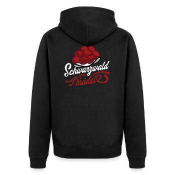 Schwarzwaldmädel Bollenhut Motiv - Unisex Premium Bio Zip Hoodie - Schwarz - Hinten - Nico (187cm)