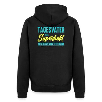 Tagesvater Superheld Tagespapa Erzieher Geschenk - Unisex Premium Bio Zip Hoodie - Schwarz - Hinten - Nico (187cm)